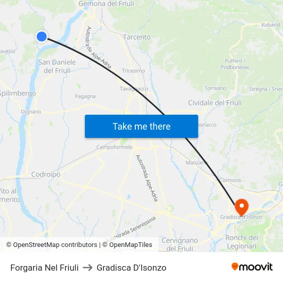 Forgaria Nel Friuli to Gradisca D'Isonzo map