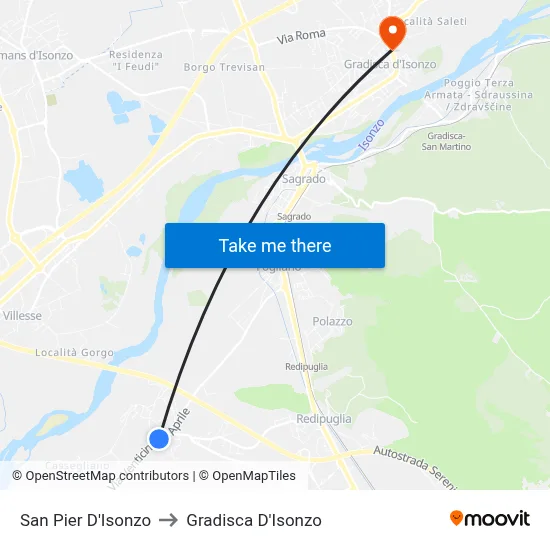 San Pier D'Isonzo to Gradisca D'Isonzo map