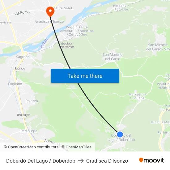 Doberdò Del Lago / Doberdob to Gradisca D'Isonzo map