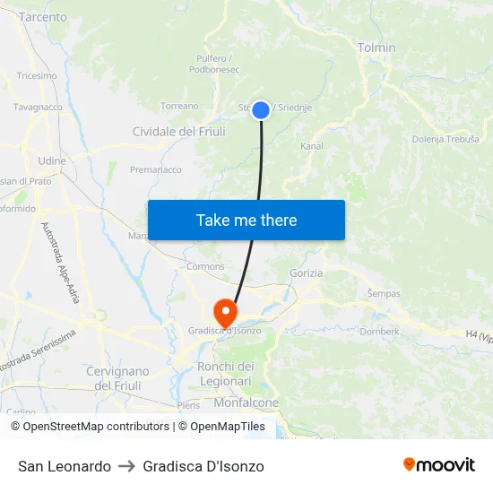 San Leonardo to Gradisca D'Isonzo map