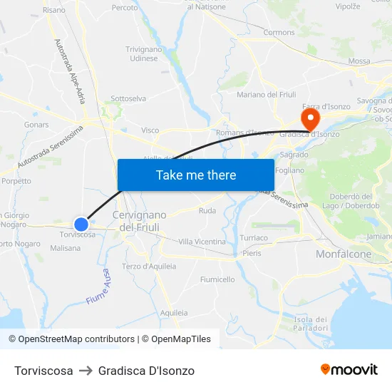 Torviscosa to Gradisca D'Isonzo map