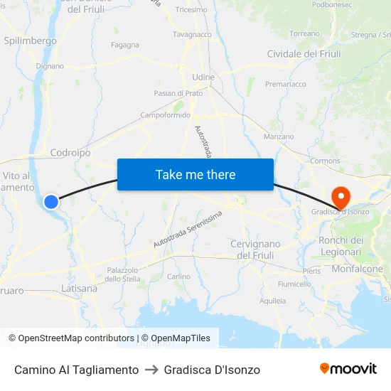 Camino Al Tagliamento to Gradisca D'Isonzo map
