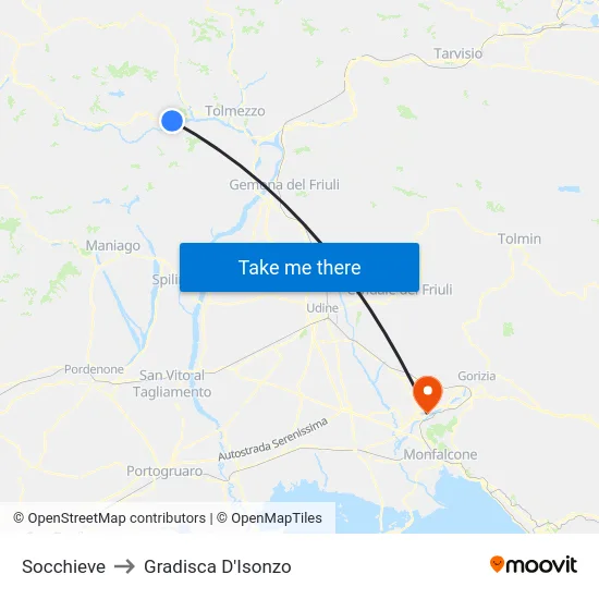 Socchieve to Gradisca D'Isonzo map