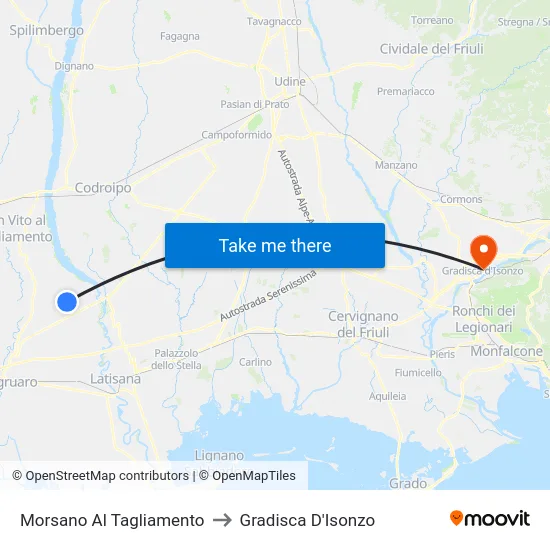 Morsano Al Tagliamento to Gradisca D'Isonzo map