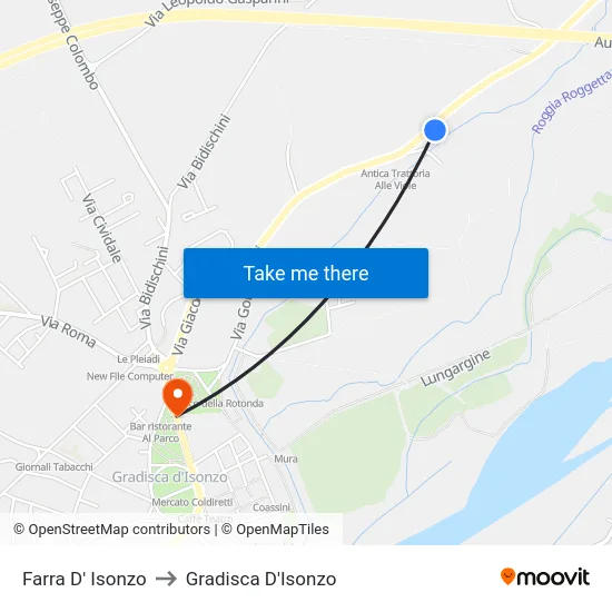 Farra D' Isonzo to Gradisca D'Isonzo map