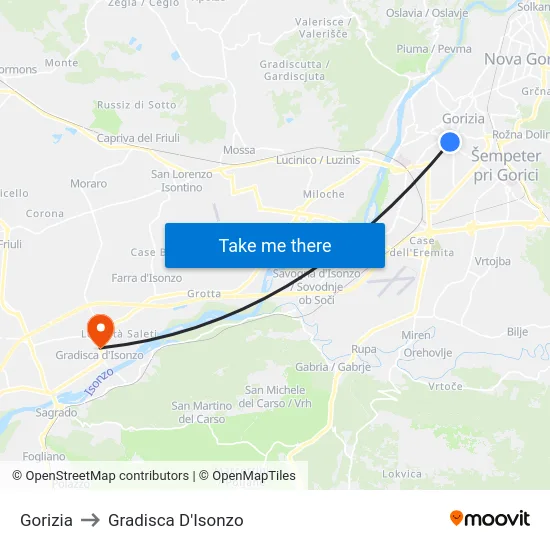 Gorizia to Gradisca D'Isonzo map