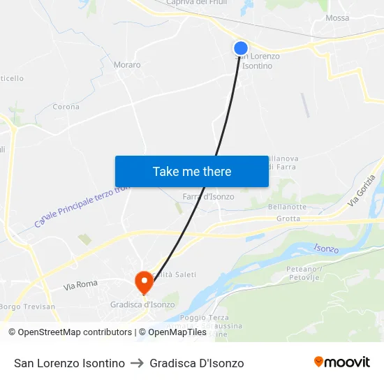 San Lorenzo Isontino to Gradisca D'Isonzo map