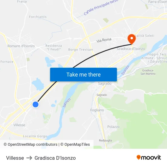 Villesse to Gradisca D'Isonzo map