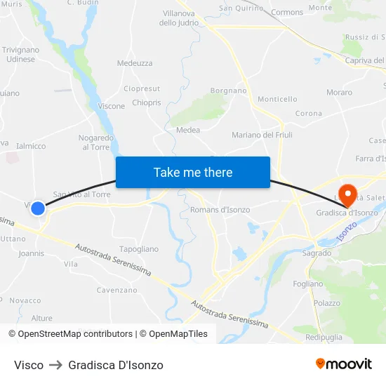 Visco to Gradisca D'Isonzo map