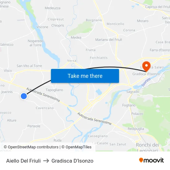Aiello Del Friuli to Gradisca D'Isonzo map