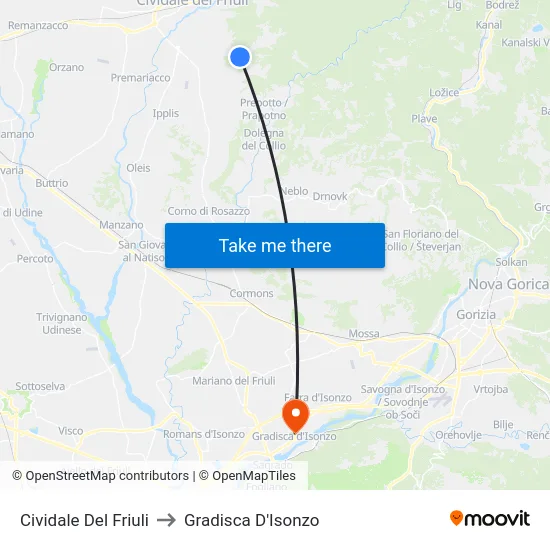 Cividale Del Friuli to Gradisca D'Isonzo map
