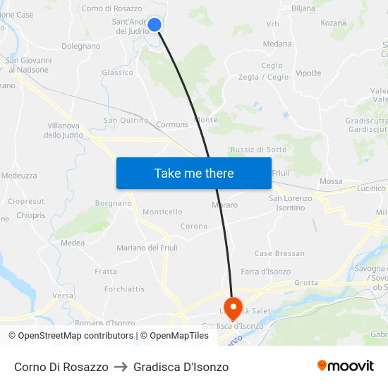 Corno Di Rosazzo to Gradisca D'Isonzo map