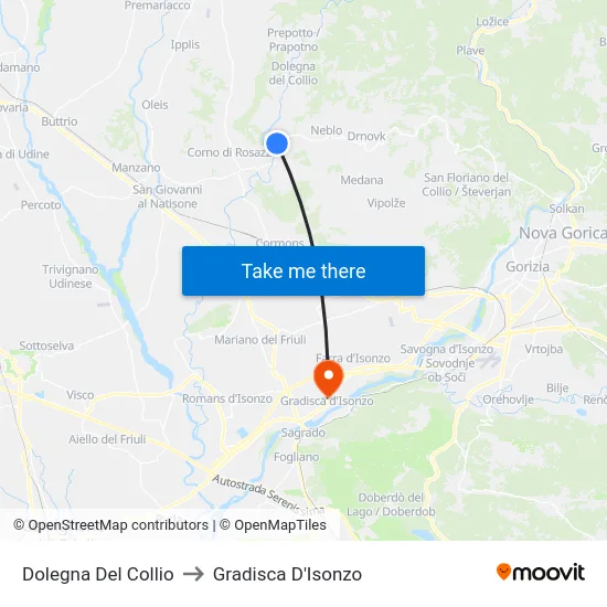 Dolegna Del Collio to Gradisca D'Isonzo map