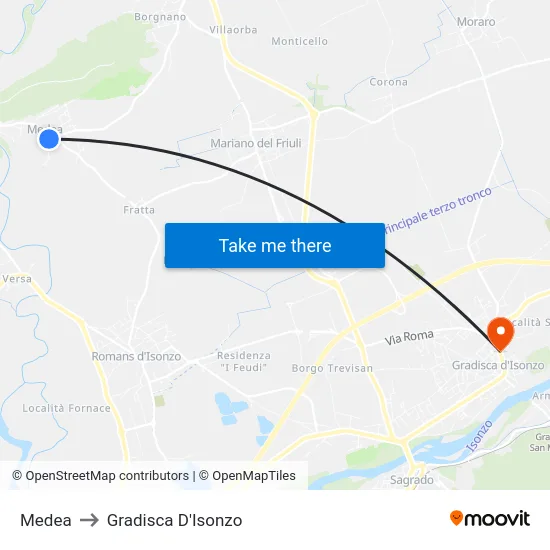 Medea to Gradisca D'Isonzo map