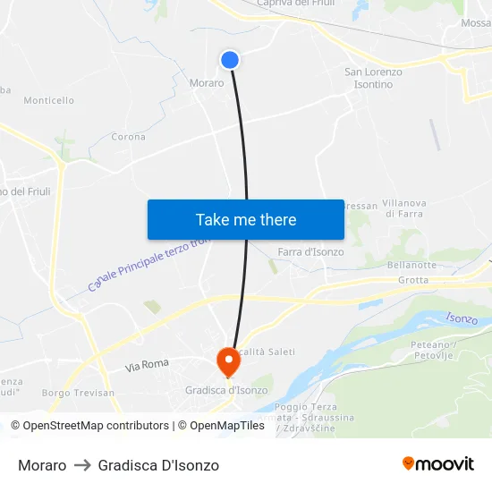 Moraro to Gradisca D'Isonzo map