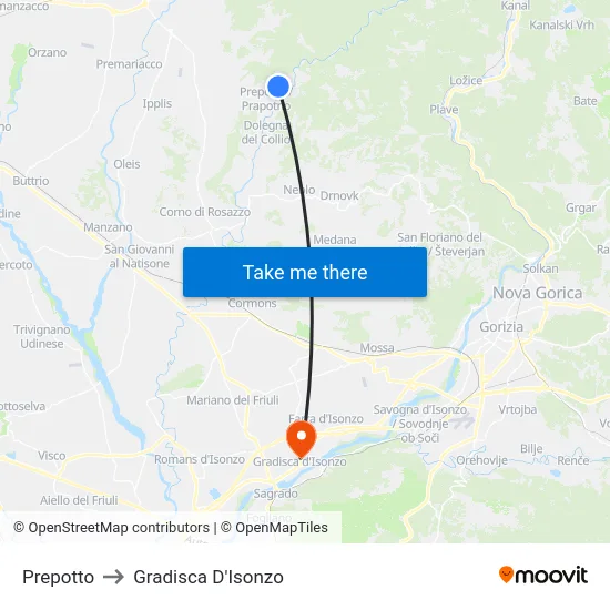 Prepotto to Gradisca D'Isonzo map