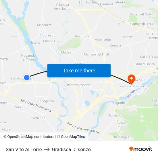 San Vito Al Torre to Gradisca D'Isonzo map