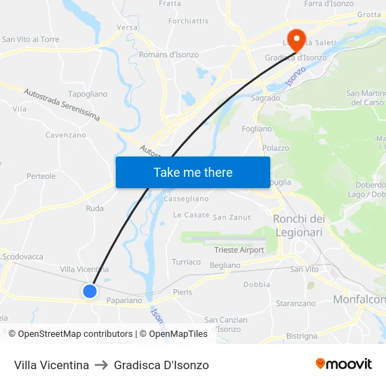 Villa Vicentina to Gradisca D'Isonzo map