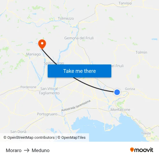 Moraro to Meduno map