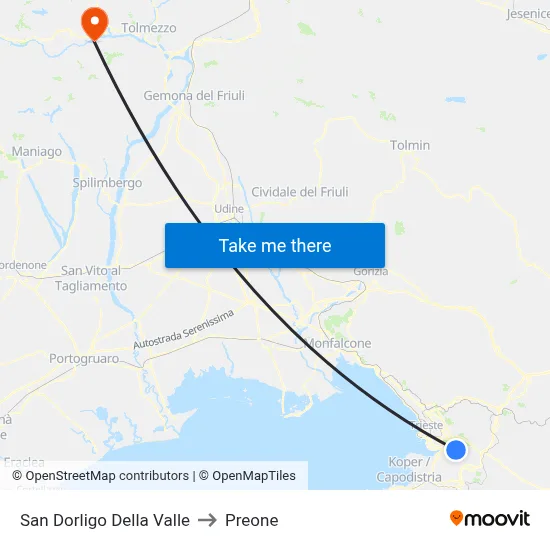 San Dorligo Della Valle to Preone map