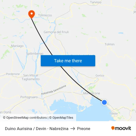 Duino Aurisina / Devin - Nabrežina to Preone map