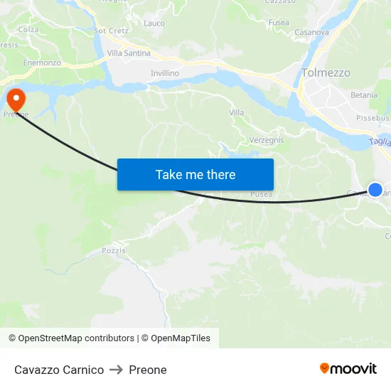 Cavazzo Carnico to Preone map