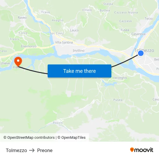 Tolmezzo to Preone map