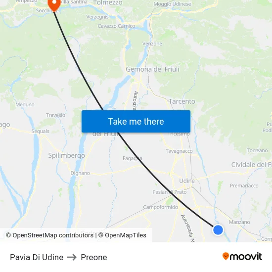 Pavia Di Udine to Preone map