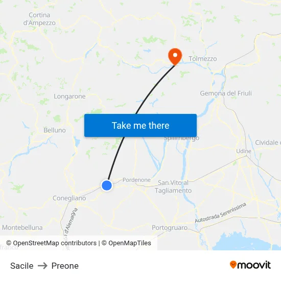 Sacile to Preone map