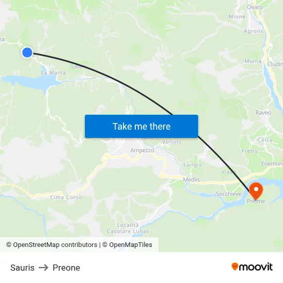 Sauris to Preone map