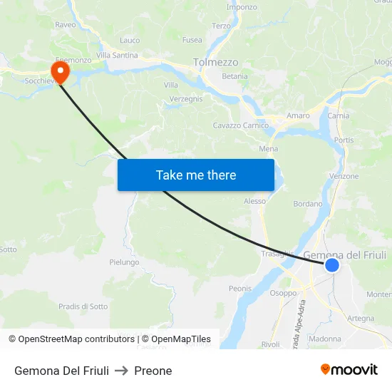 Gemona Del Friuli to Preone map