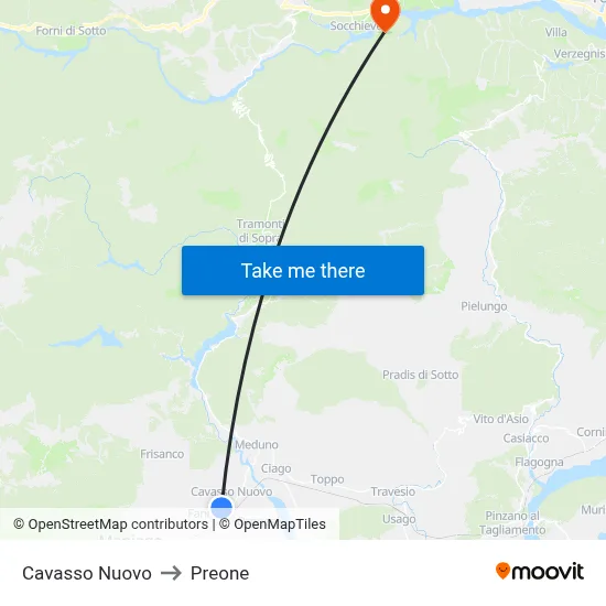 Cavasso Nuovo to Preone map