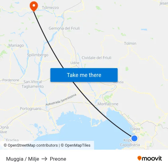Muggia / Milje to Preone map