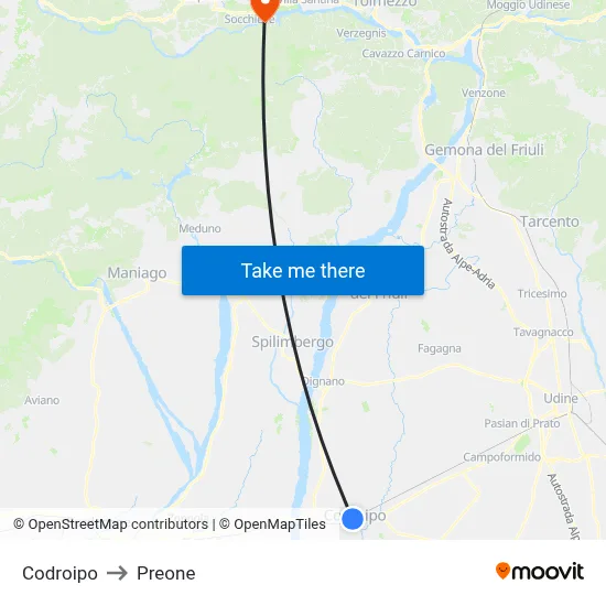 Codroipo to Preone map