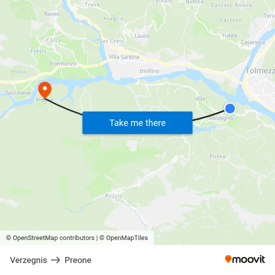 Verzegnis to Preone map