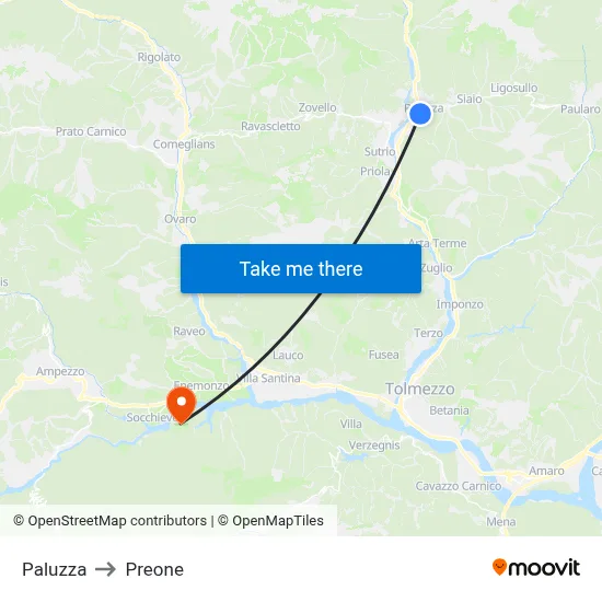 Paluzza to Preone map