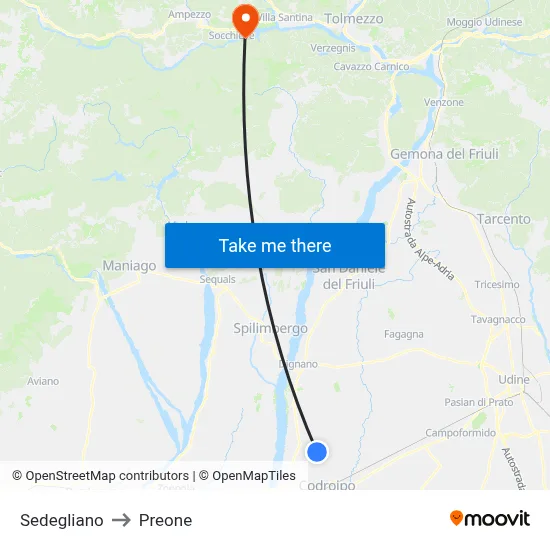Sedegliano to Preone map