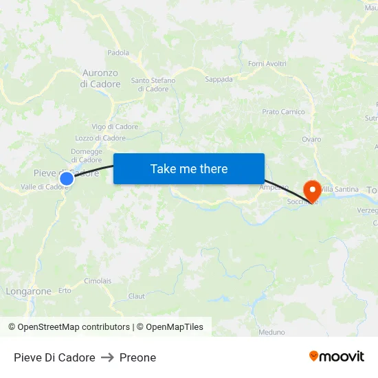 Pieve di Cadore to Preone map