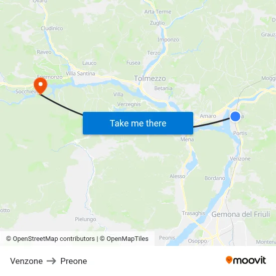 Venzone to Preone map