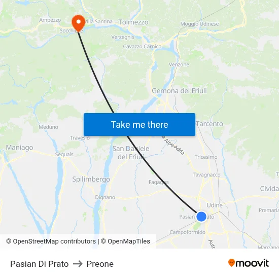 Pasian Di Prato to Preone map