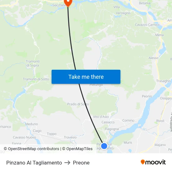 Pinzano Al Tagliamento to Preone map