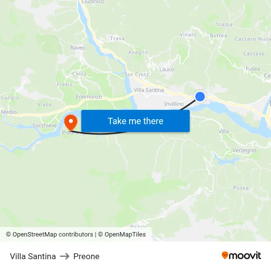Villa Santina to Preone map