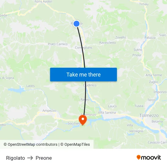 Rigolato to Preone map