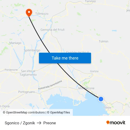 Sgonico / Zgonik to Preone map