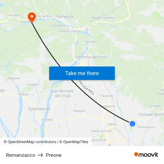 Remanzacco to Preone map