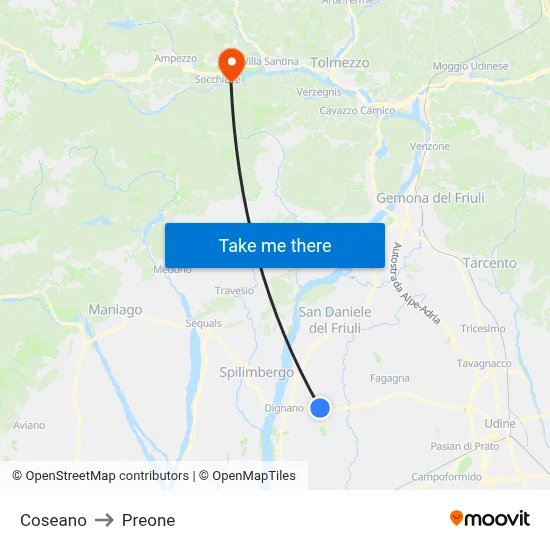 Coseano to Preone map