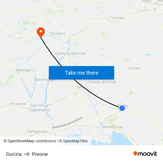 Gorizia to Preone map