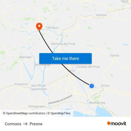 Cormons to Preone map