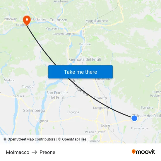 Moimacco to Preone map