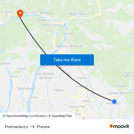 Premariacco to Preone map